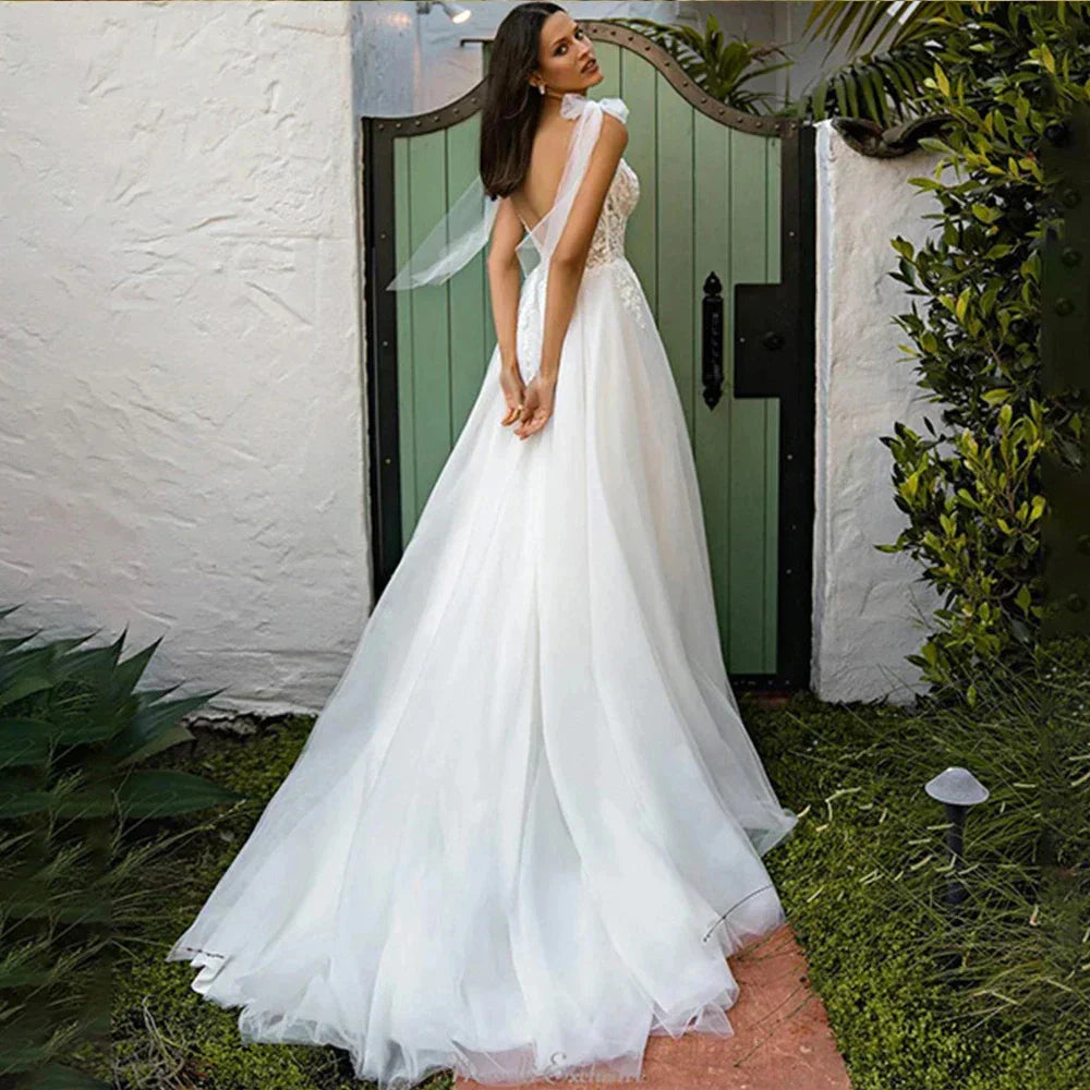 Vestidos de novia de sirena con espalda descubierta, escote cuadrado, hombros descubiertos, sin mangas, estilo boho, con cola, preciosos y sexys, colección 2023 