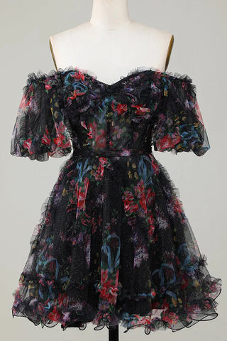 Precioso vestido de princesa corte en A con mangas abullonadas color fucsia para baile de bienvenida PD532