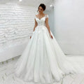 Princess Lace Tulle A Line Wedding Dress Sweetheart Cap Sleeve 3D Appliques Boho Bridal Gowns For Woman Button Vestidos De Novia