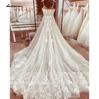 Robe de mariée princesse en dentelle, robe de mariée à bretelles spaghetti, traîne chapelle, robe de mariée en tulle champagne, Lakshmigown 