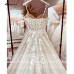 Robe de mariée princesse en dentelle, robe de mariée à bretelles spaghetti, traîne chapelle, robe de mariée en tulle champagne, Lakshmigown 