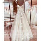 Robe de mariée princesse en dentelle, robe de mariée à bretelles spaghetti, traîne chapelle, robe de mariée en tulle champagne, Lakshmigown 