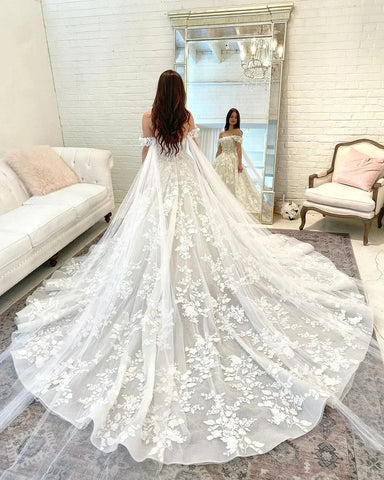 Vestidos de novia de princesa para mujeres elegantes, con hombros descubiertos, escote corazón y apliques de encaje. Vestido de novia de baile.