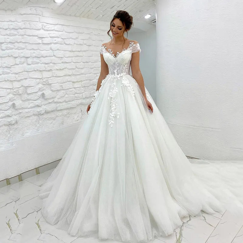 Robe de mariée princesse épaules dénudées, application de dentelle 3D, sans manches, style bohème, robe de mariée sur mesure 2023 