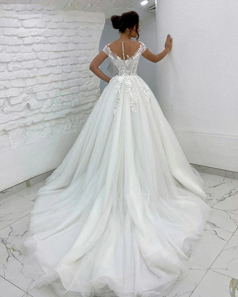 Robe de mariée princesse épaules dénudées, application de dentelle 3D, sans manches, style bohème, robe de mariée sur mesure 2023 