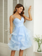 Vestidos hasta la rodilla con escote en V y apliques SYH58 