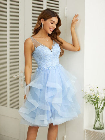 Vestidos hasta la rodilla con escote en V y apliques SYH58 