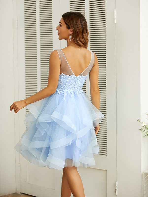 Vestidos hasta la rodilla con escote en V y apliques SYH58 