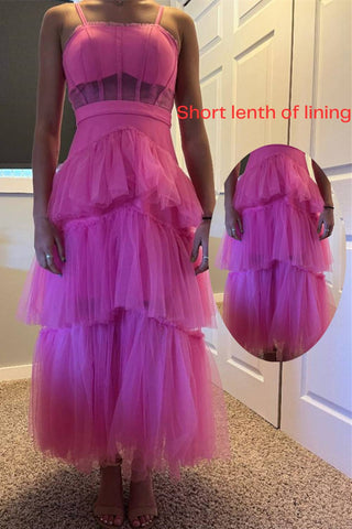 Hot Pink Tiered Tulle Prom Dress