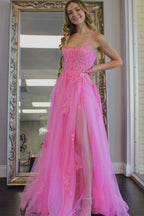 Vestido de graduación amarillo con apliques y abertura SYP97