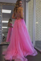Vestido de graduación amarillo con apliques y abertura SYP97
