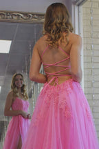 Vestido de graduación amarillo con apliques y abertura SYP97