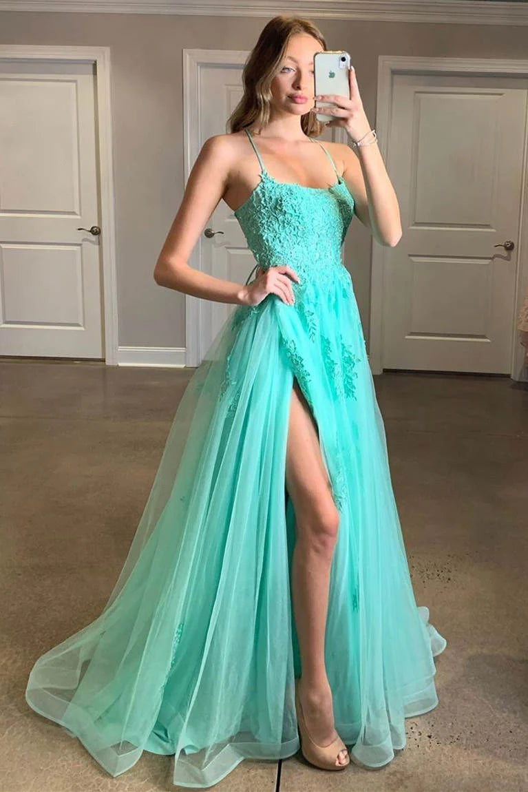 Yellow Prom Dress Appliqued With Slit SYP97