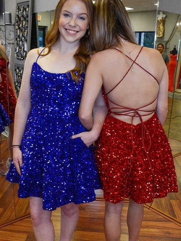 Spaghetti Straps Sequin Mini Dresses SYH54