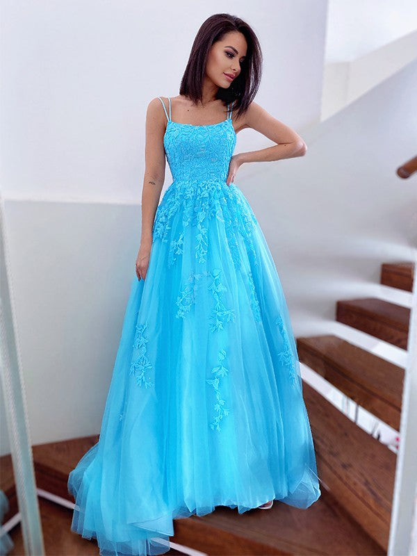 Spaghetti Straps Tulle Sweep Train Dresses SYP125