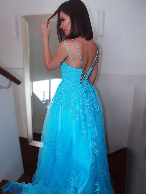 Spaghetti Straps Tulle Sweep Train Dresses SYP125