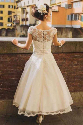 Vestidos de novia de tul hasta la rodilla estilo princesa con flores aplicadas WD684