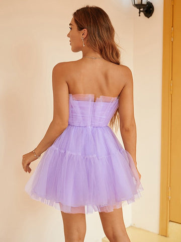 Tulle Ruffles Short dress Sleeveless Mini Dresses SYH65