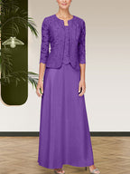 Robe jupe-veste en dentelle pailletée et satin avec veste ouverte