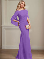 Vestido de chifón hasta el suelo, corte sirena/trompeta, para la madre de la novia, con pliegues 
