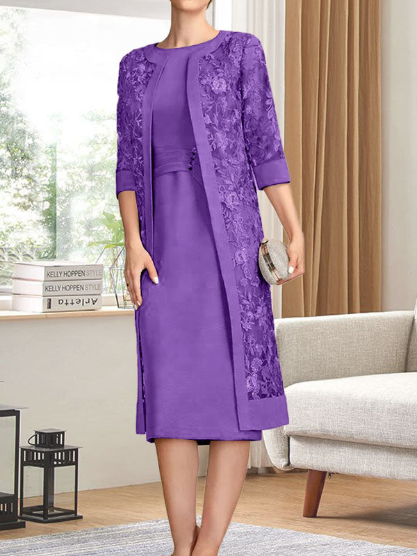 Vestido de gasa corte recto/columna hasta la rodilla para la madre de la novia con lentejuelas plisadas