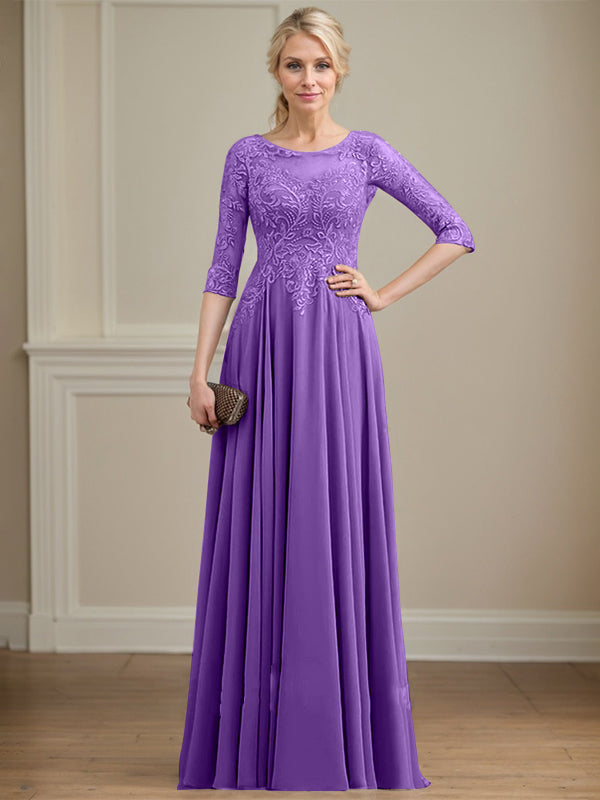 Vestido de novia de corte A, escote redondo, ilusión, largo hasta el suelo, de encaje y gasa con lentejuelas. 