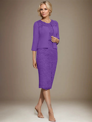 Robe fourreau/colonne en mousseline de soie et dentelle, longueur genou, ornée de perles, pour la mère de la mariée 