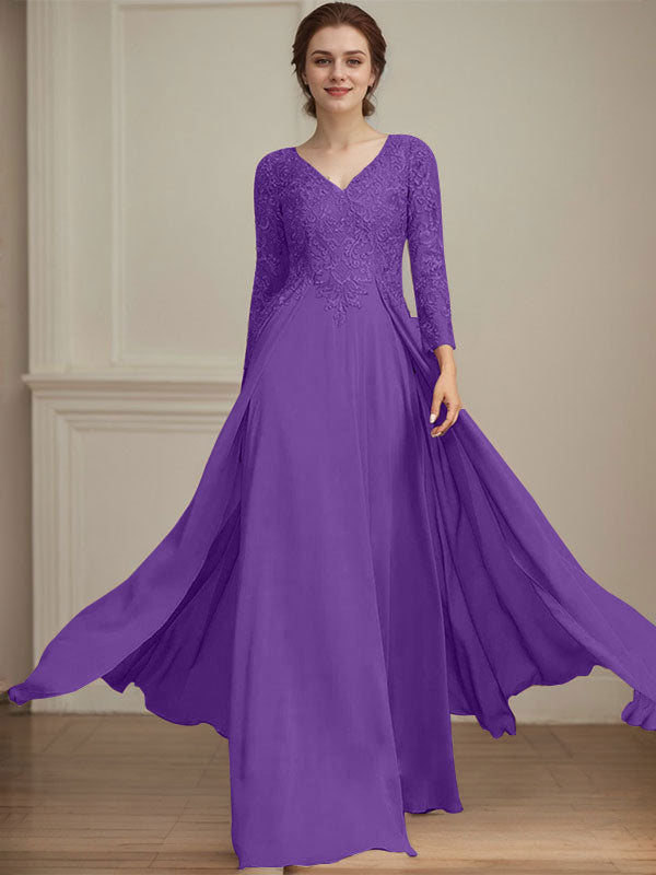 Vestido de novia de corte A, escote en V, largo hasta el suelo, de gasa de encaje con lentejuelas para la madre de la novia 