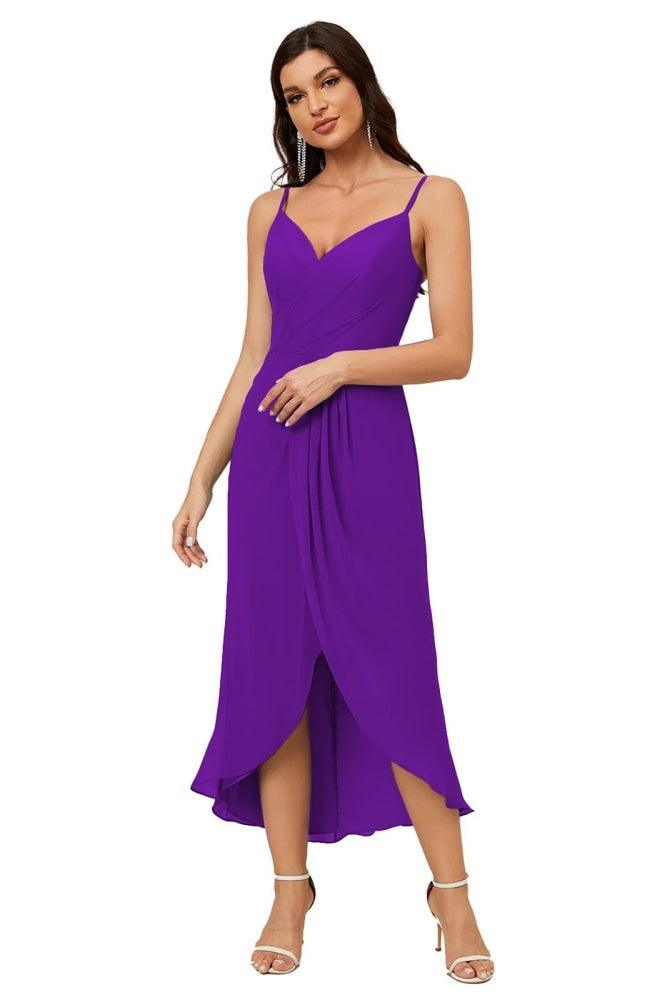 Vestido de dama de honor de gasa con escote en V y abertura media, vestido formal de fiesta, vestido de bienvenida 2803 