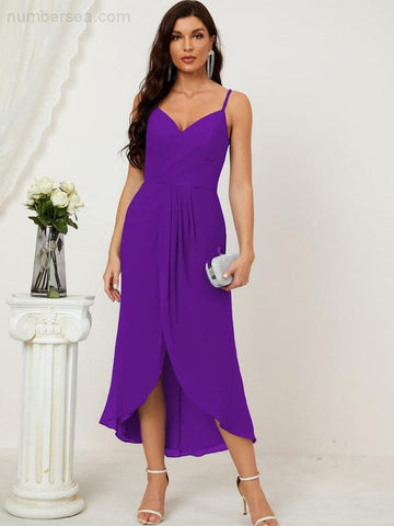 Vestido de dama de honor de gasa con escote en V y abertura media, vestido formal de fiesta, vestido de bienvenida 2803 