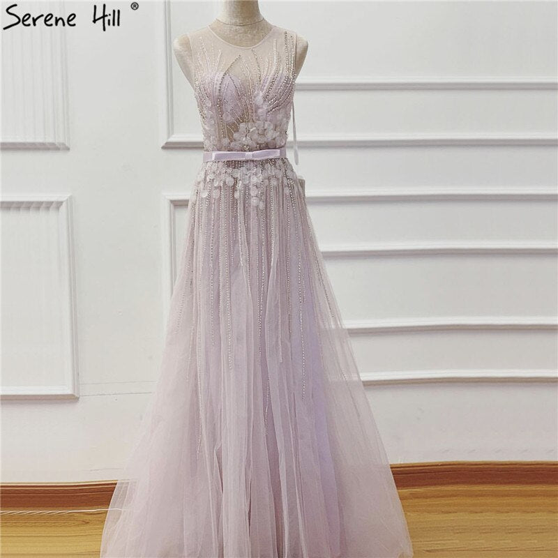 On Sale No Return No Refund Sale Purple  Dream O-Neck Sleeveless Sexy Evening Dresses Diamond Handmade Flowers A-Line Formal Dress 2025 LA6122