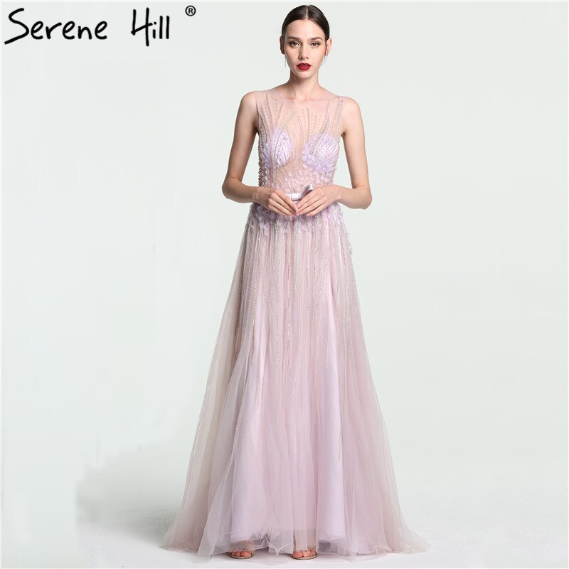 On Sale No Return No Refund Sale Purple  Dream O-Neck Sleeveless Sexy Evening Dresses Diamond Handmade Flowers A-Line Formal Dress 2025 LA6122