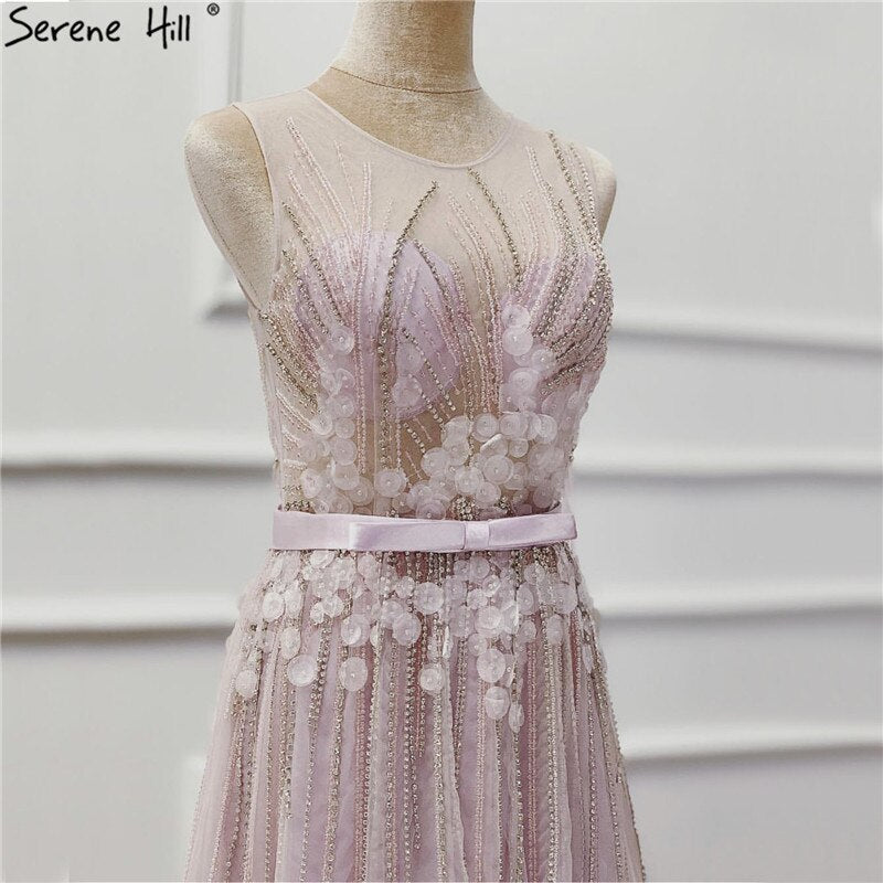 On Sale No Return No Refund Sale Purple  Dream O-Neck Sleeveless Sexy Evening Dresses Diamond Handmade Flowers A-Line Formal Dress 2025 LA6122