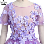 Sale Purple Flowers Beading Short Sleeves Tulle Wedding Dresses O-Neck Photography Bride Gown 2025 HA2025
