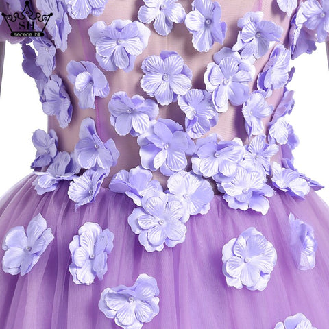 Sale Purple Flowers Beading Short Sleeves Tulle Wedding Dresses O-Neck Photography Bride Gown 2025 HA2025
