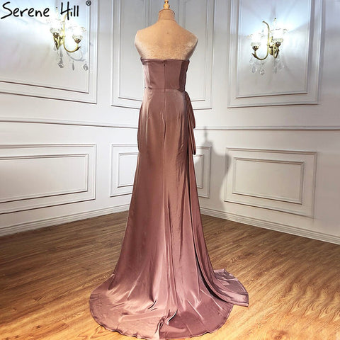 Purple Off Shoulder Sexy Evening Dresses 2025 Sleeveless Simple Mermaid Satin Formal Dress LA70394