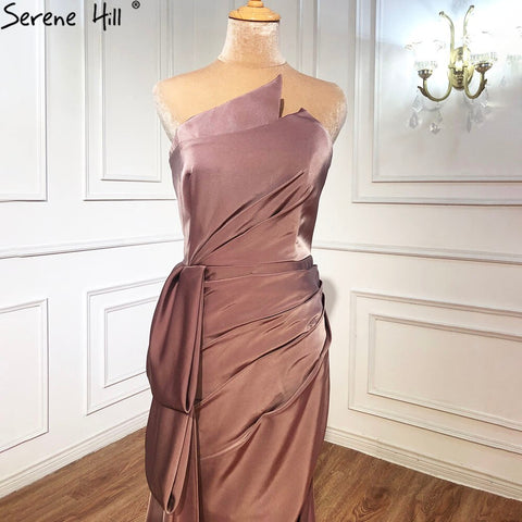 Purple Off Shoulder Sexy Evening Dresses 2025 Sleeveless Simple Mermaid Satin Formal Dress LA70394