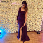 Purple Sexy One Shoulder Satin Evening Dresses 2025 Mermaid Beading Formal Dress LA70318