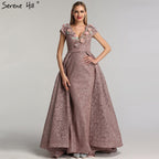 On Sale no return no refundSale Purple V-Neck Handmade Flowers Lace Evening Dresses 2025 Sleeveless Mermaid Sexy Evening Gowns LA60764