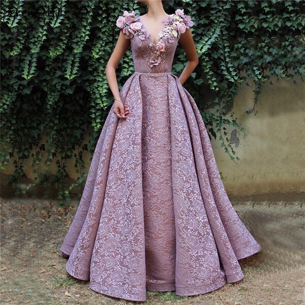 On Sale no return no refundSale Purple V-Neck Handmade Flowers Lace Evening Dresses 2025 Sleeveless Mermaid Sexy Evening Gowns LA60764