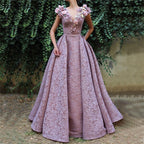 On Sale no return no refundSale Purple V-Neck Handmade Flowers Lace Evening Dresses 2025 Sleeveless Mermaid Sexy Evening Gowns LA60764