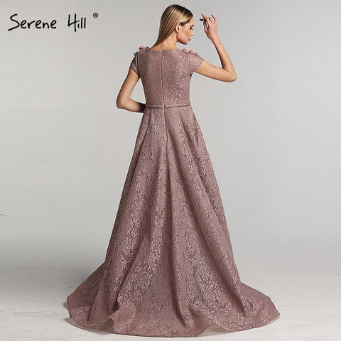 On Sale no return no refundSale Purple V-Neck Handmade Flowers Lace Evening Dresses 2025 Sleeveless Mermaid Sexy Evening Gowns LA60764