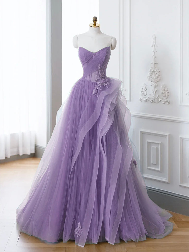 Vestido largo de fiesta de encaje con hombros descubiertos y corte en A