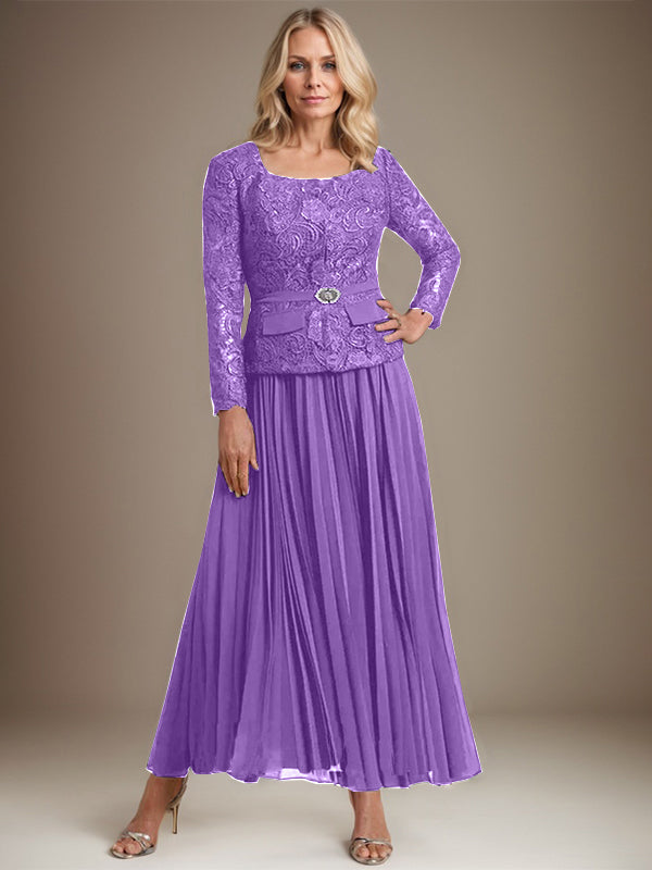 Vestido de gasa corte A, largo hasta el tobillo, para la madre de la novia, con pliegues. 