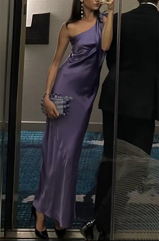Classy Purple One Shoulder Long Evening Dress Purple Reception Dress Y7273