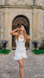 White Spaghetti Straps Graduation Dress White Homecoming Dress Y2986