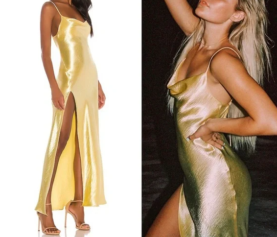 Robe de bal jaune simple fendue, robe de soirée sexy Y1616