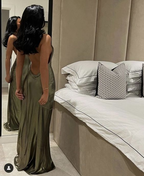 Vestido de noche sirena sin espalda, color verde oliva sexy Y7073