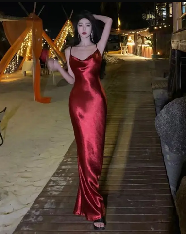 Vestido largo de noche de fiesta sencillo, blanco satinado y sin espalda Y7841