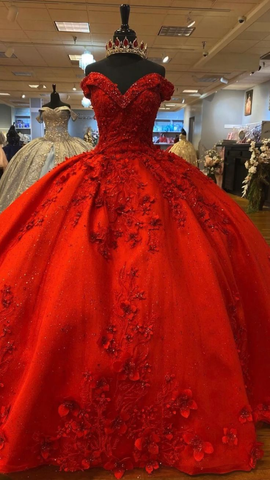 Robe de bal luxueuse rouge à fleurs 3D, robe de Sweet 16, robe de Quinceañera Y5321